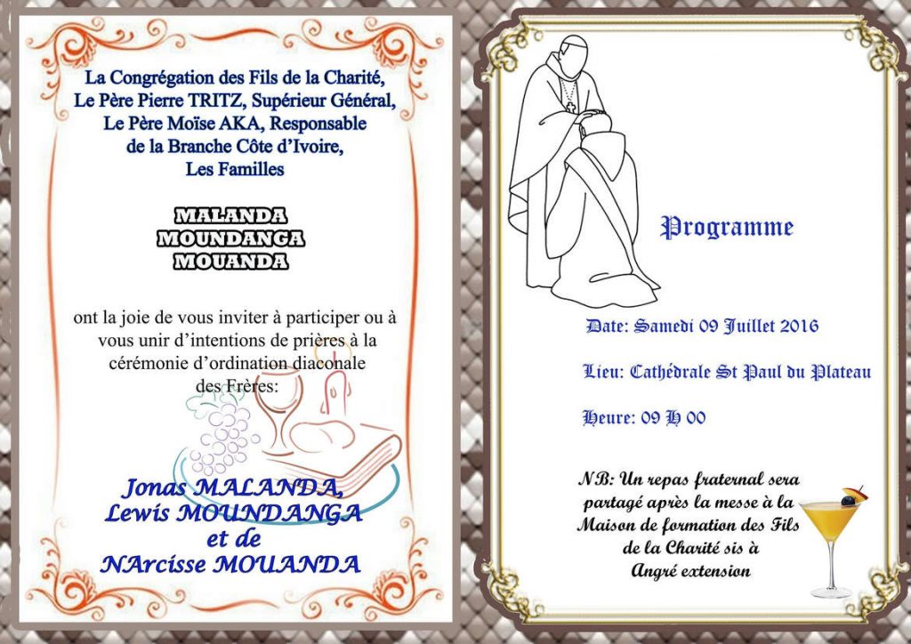 Ordinations diaconales de Lewis, Jonas et Narcisse le 9 juillet 2016 à Abidjan