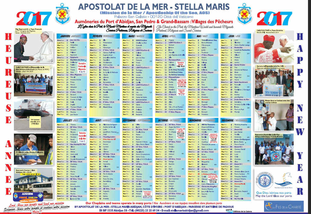 Le Calendrier 2017 de l'Apostolat de la mer en Côte d'Ivoire