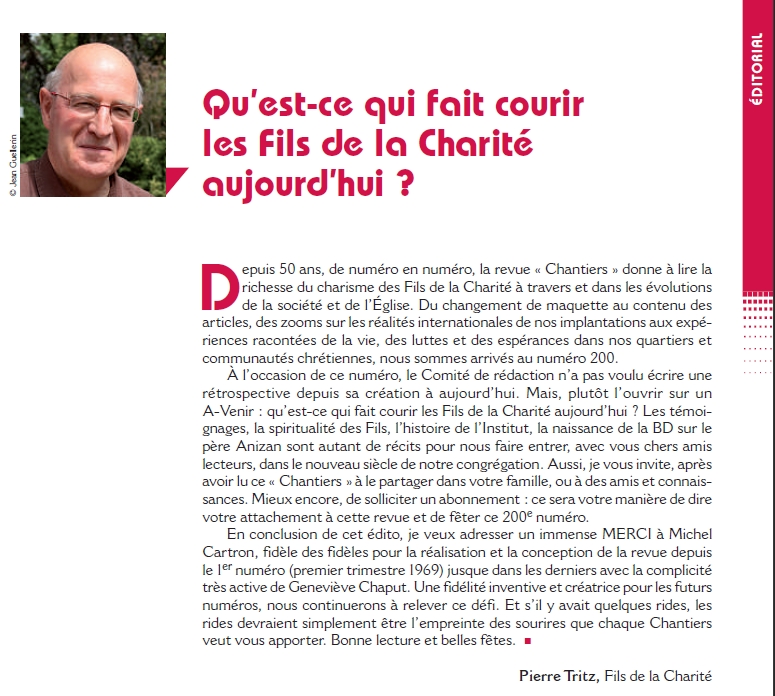 chantiers, la revue des Fils de la Charité, numéro de décembre 2018, Qu'est-ce qui fait courir les Fils
