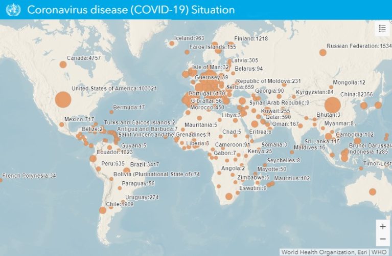 carte de la situation du Coronavirus (COVID-19) crédit Organisation mondiale de la santé