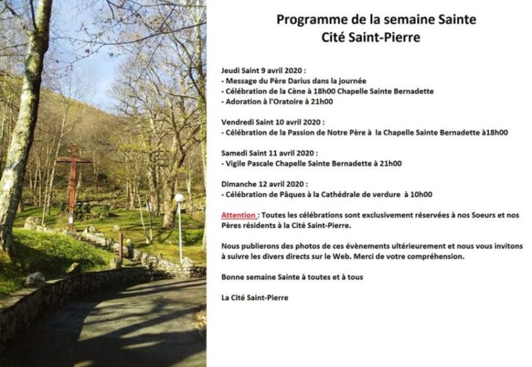 Programme de la semaine sainte 2020 à Lourdes