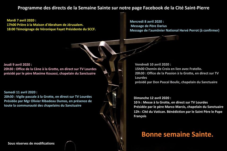 Programme de la semaine sainte 2020 à Lourdes
