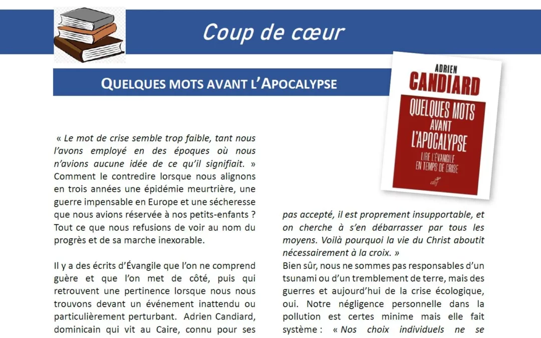 « Quelques mots avant l’Apocalypse » par Adrien Candiard op