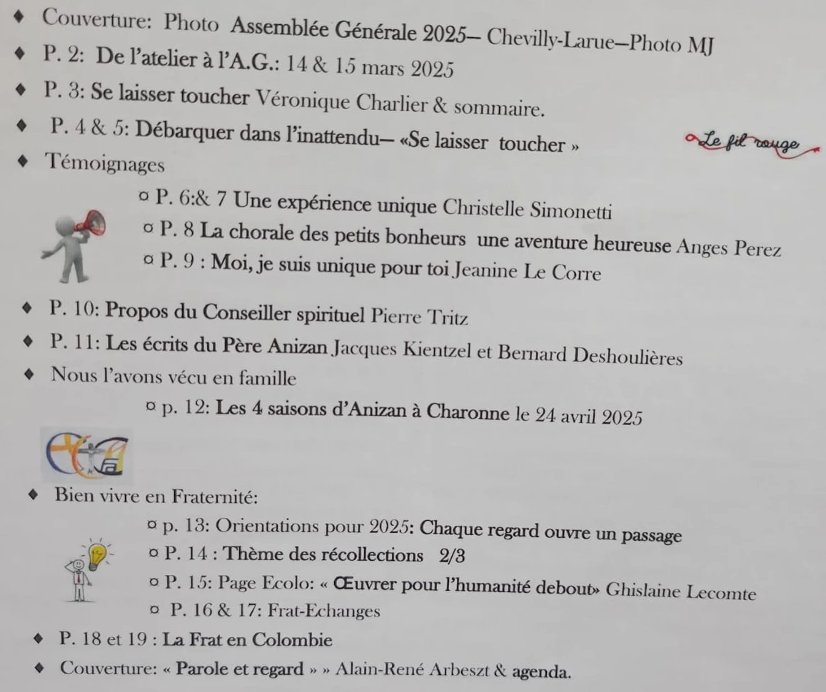 Sommaire du bulletin de la Fraternité Anizan, juin 2025, n°79 - Crédit Fraternité Anizan Bulletin d'adhésion et abonnement 2022 Fraternité Anizan