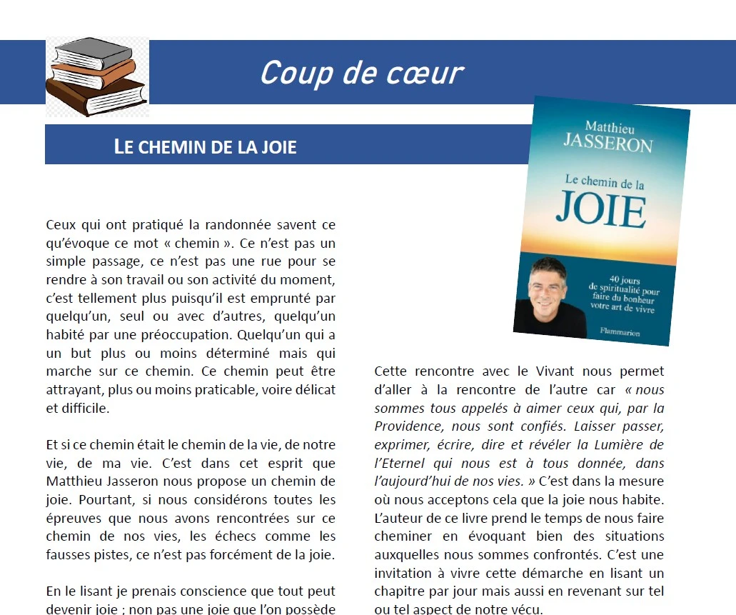 Matthieu JASSERON . Le chemin de la joie. Flammarion, 2025. 432 p. 20,90€