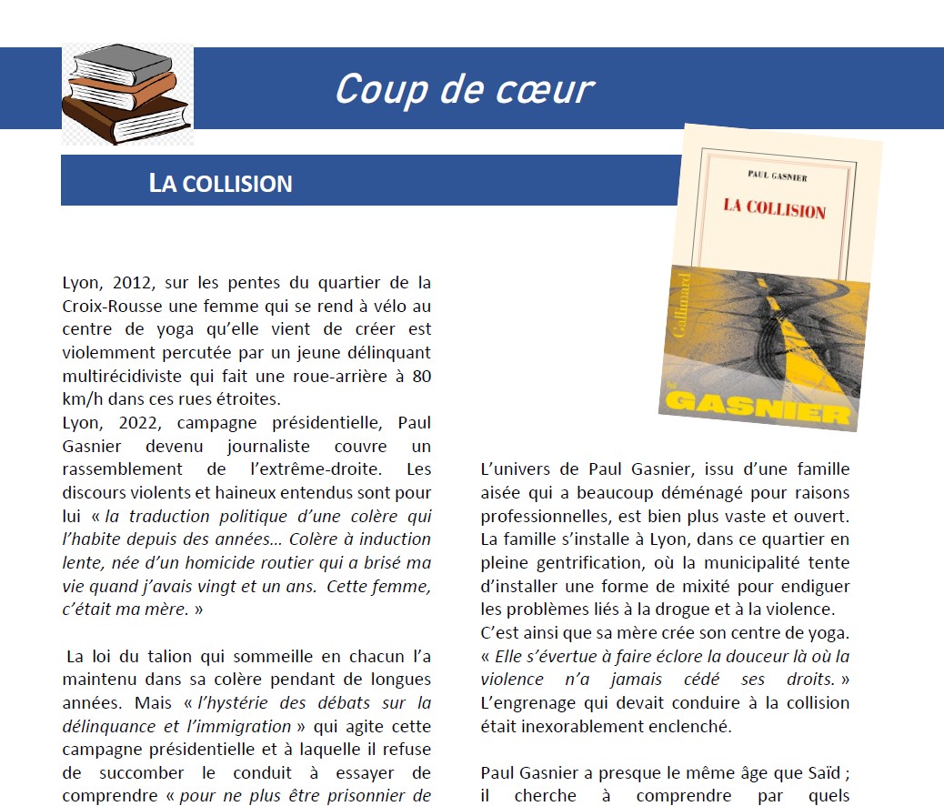 Paul GASNIER. La collision. Gallimard, 2025. 161p. 19€ LA COLLISION Coup de coeur