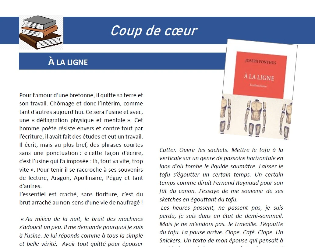 Joseph PONTHUS, A la ligne. Édition la Table ronde. 288 pages