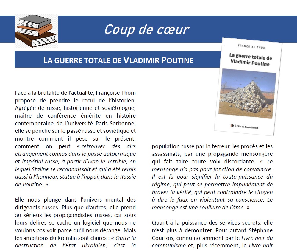 Françoise THOM. La guerre totale de Vladimir Poutine. À l’Est de Brest-Litovsk, 2026. 325 pages