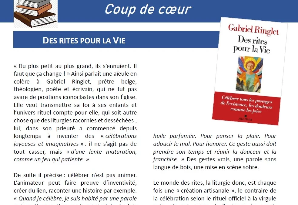 Des rites pour la Vie par Gabriel Ringlet