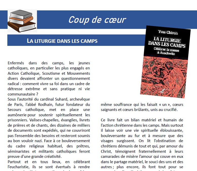 Couverture du livre de Yves CHIRON, La liturgie dans les camps. Le Cerf, 2025. 329 pages - Crédit Fils de la Charité