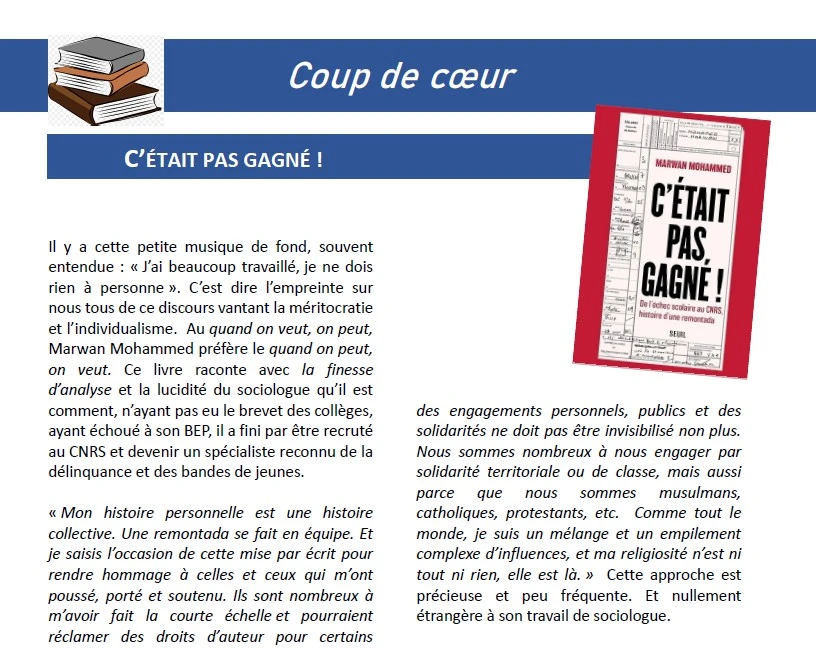 Marwan MOHAMMED. C’était pas gagné ! Seuil, 2026. 275 p. 20€