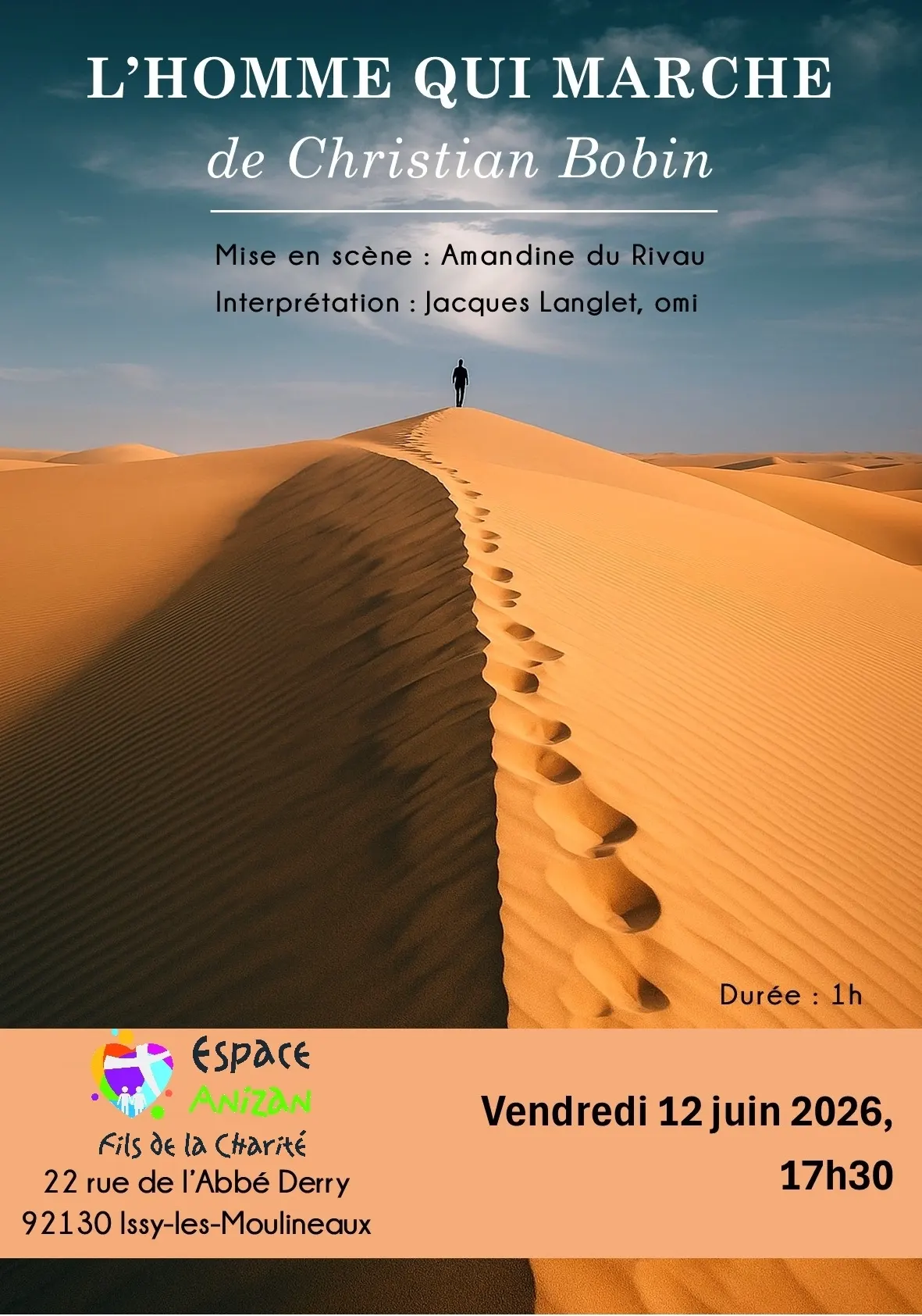 Affiche L'homme qui marche de Christian Bobin par Jacques Langlet omi - Crédit  Jacques Langlet omi/Fils de la Charité