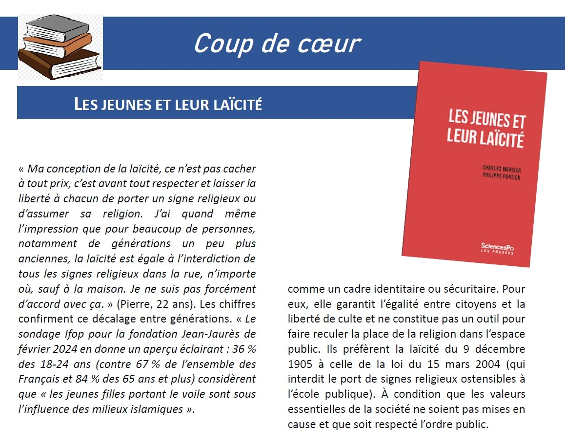 MERCIER Charles et PORTIER Philippe. Les jeunes et leur laïcité. Presses de Sciences-Po, 2025. 288 pages