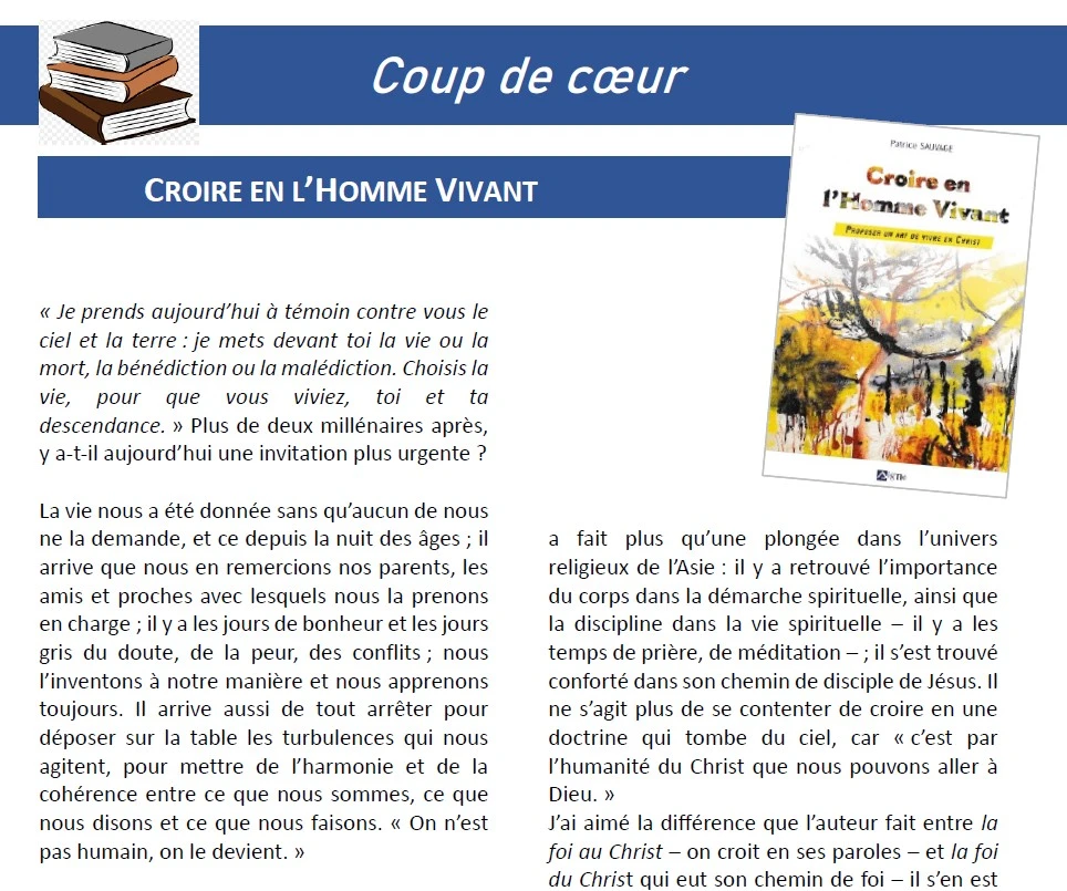 SAUVAGE, Patrice. Croire en l’Homme Vivant. 2023. Edition Signe, 168 pages SAUVAGE, Patrice. Croire en l’Homme Vivant. 2023. Edition Signe, 168 pages