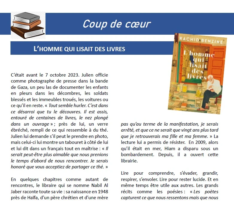 BENZINE, Rachid. L’homme qui lisait des livres. Julliard, 2025. 121 pages