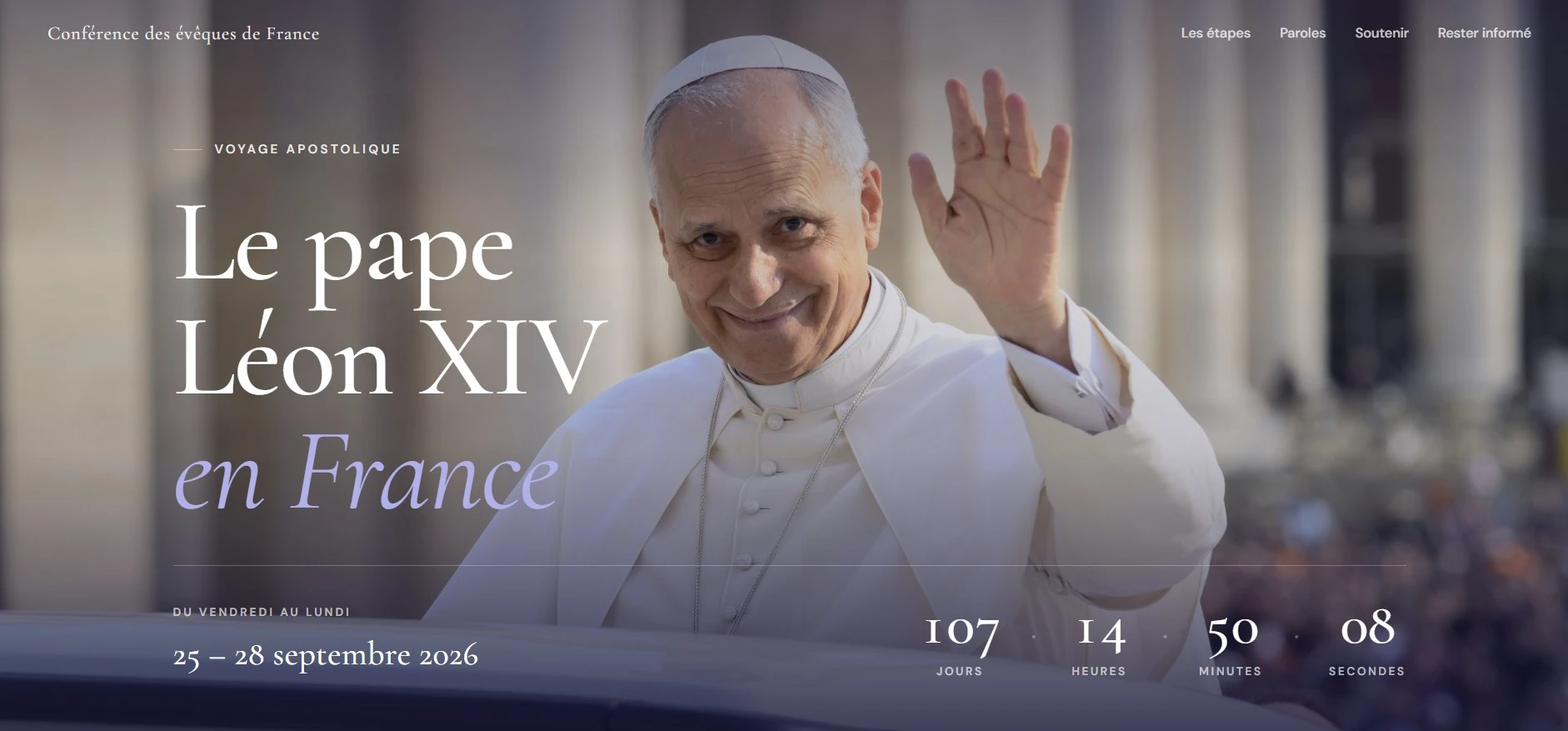 Un site internet dédié à la visite du Pape Léon XIV en France en septembre 2026 – Crédit CEF Un site internet dédié à la visite du Pape Léon XIV en France en septembre 2026 - Crédit CEF