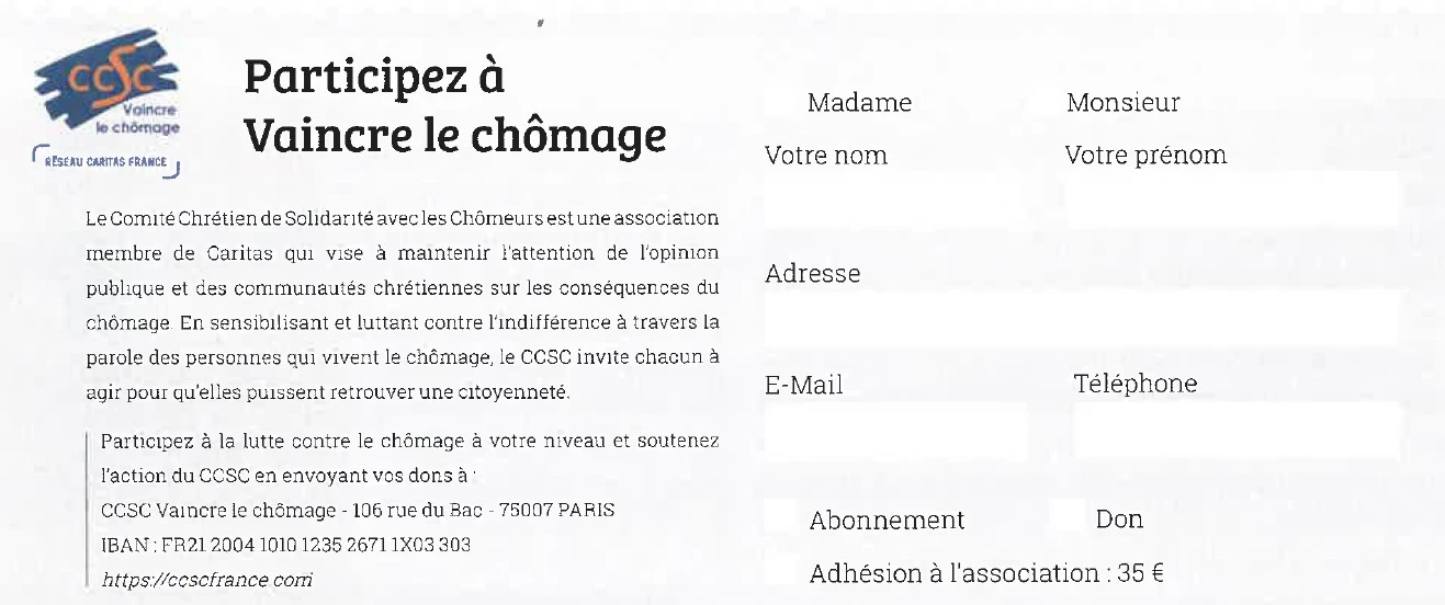 Participez à la lutte contre le chômage à votre niveau et soutenez l'action du CCSC Vaincre le chômage - Crédit CCSC, réseau Caritas France