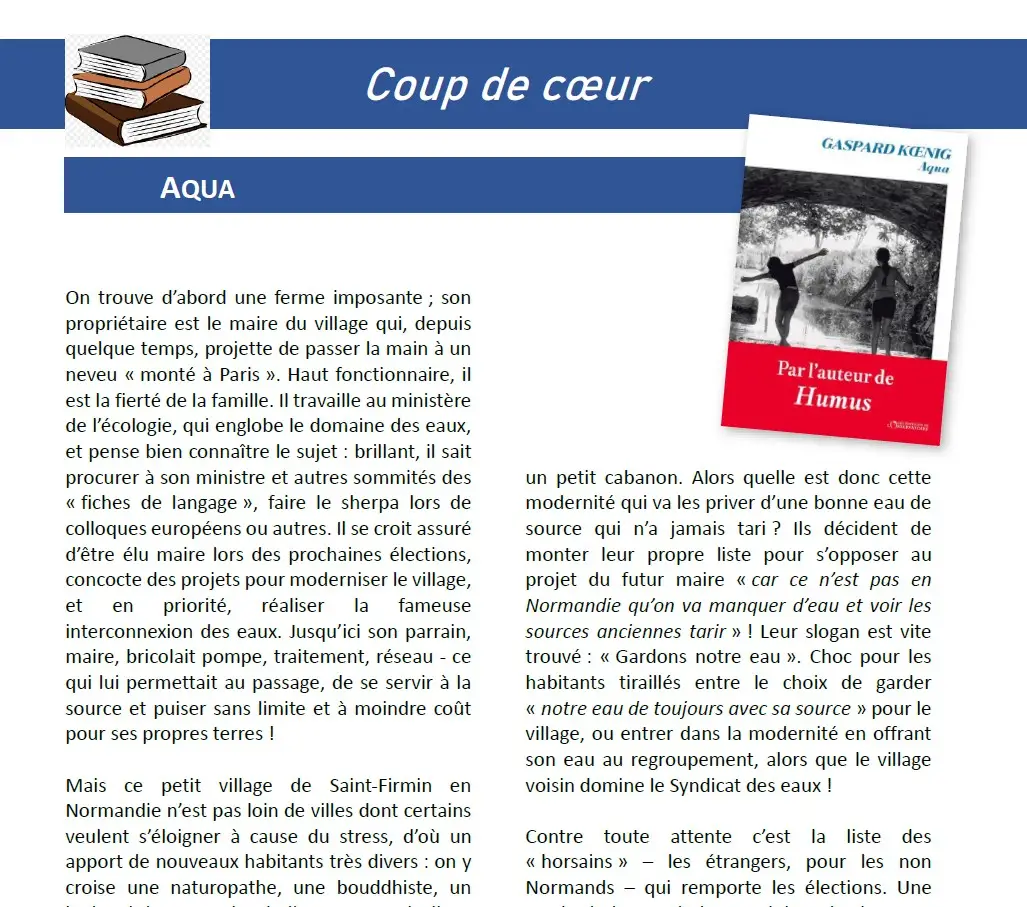 KOENIG, Gaspard. Aqua. Les éditions de l’Observatoire, 2026. 447 pages