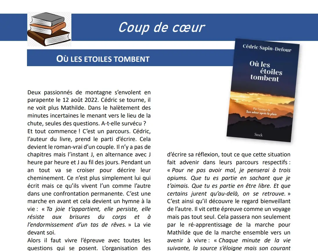 Récension du livre de Cédric SAPIN-DEFOUR, Où les étoiles tombent. Stock 2025. 396 pages Récension du livre de Cédric SAPIN-DEFOUR, Où les étoiles tombent. Stock 2025. 396 pages