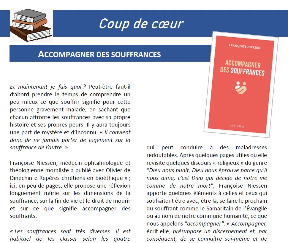 Françoise NIESSEN. Accompagner des souffrances. Salvator 2026. 121 pages