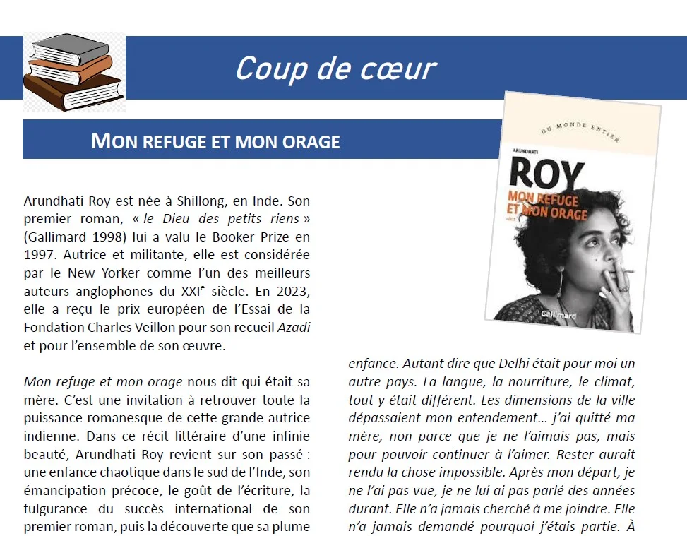 ROY, Arundhati. Mon refuge et mon orage. Gallimard, 2025. 398 pages