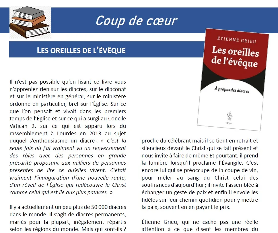 Couverture du livre Les oreilles de l’évêque d’Étienne Grieu, à propos des diacres